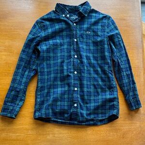Vineyard Vines Kids Plaid Button-Down Shirt - Navy and Green